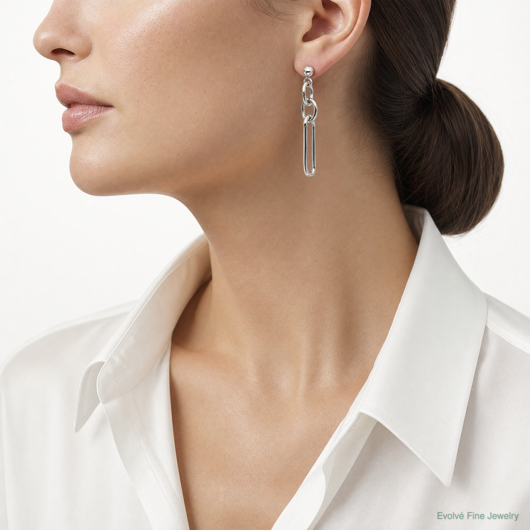 Sterling Silver Rhodium-plated Paperclip Dangle Post Earrings - Model Shot