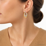 Sterling Silver Rhodium-plated Gold-tone Polished CZ Fancy Hoop Earrings - Model Shot