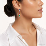 Sterling Silver E-coated Multi Color CZ Post Hoop Earrings - Model Shot