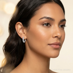 Sterling Silver Rhodium-plated Polished CZ Hinged Huggie Hoop Earrings - Model Shot