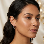 Sterling Silver Rhodium-plated 2mm CZ In/Out Hoop Earrings - Model Shot