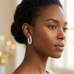 Sterling Silver Rhodium-plated In and Out CZ Hoop Earrings - Model Shot