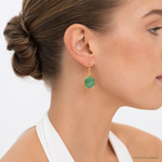 Sterling Silver Gold-plated Polished Hexagon Aventurine Dangle Earrings - Model Shot