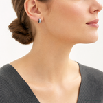 Sterling Silver RH-plated Polished Black Spinel Post C-Hoop Earrings - Model Shot