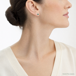 Sterling Silver Polished Green Glass Round Bezel Stud Earrings - Model Shot
