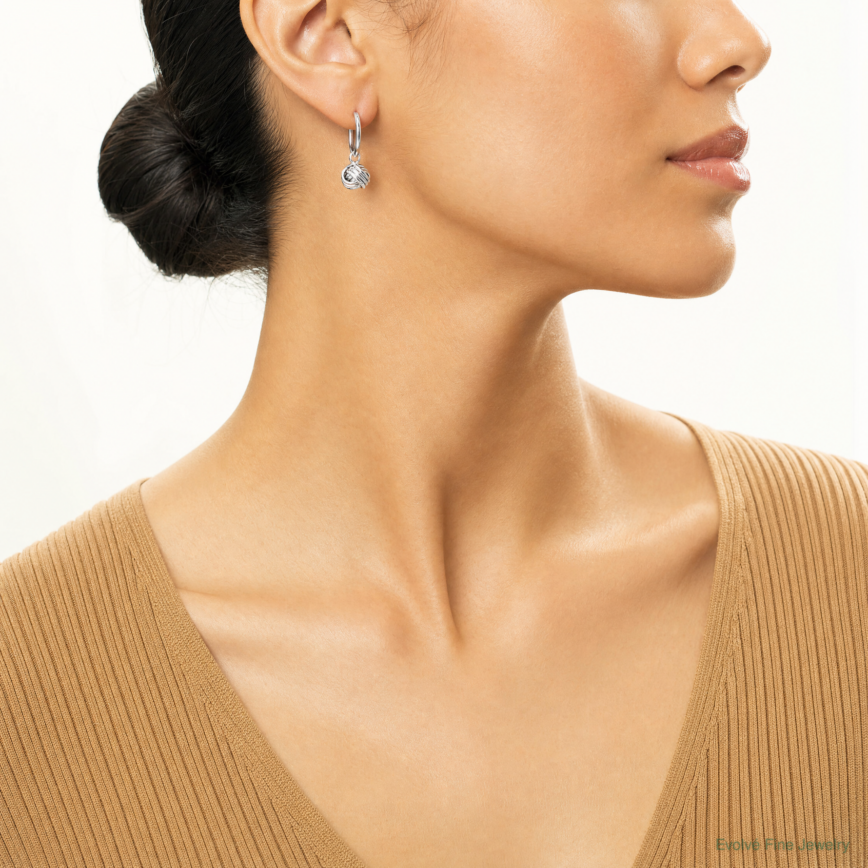 Sterling Silver Rhodium-plated Love Knot Dangle Eternity Hoop Earrings - Model Shot