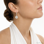Sterling Silver E-coated Rose Dangle Post Hoop Earrings - Model Shot