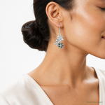 Sterling Silver Rhodium-Plated Polished Abalone Trio Flower Earrings - Model Shot