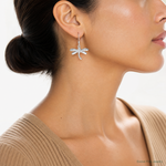 Sterling Silver Rhodium-Plated Polished Dragonfly Dangle Earrings - Model Shot