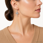 Sterling Silver Rhodium-Plated Polished Celtic Cross Dangle Earrings - Model Shot