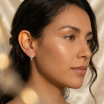 Sterling Silver RH-plated Polished CZ Cross Hinged Round Hoop Earrings - Model Shot
