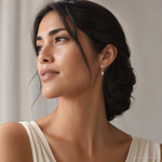 Sterling Silver RH-plated Polished & Textured CZ Cross Post Dangle Earrings - Model Shot