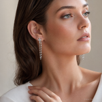 Sterling Silver RH-pltd CZ Cross w/Chain Front & Back Post Dangle Earrings - Model Shot