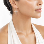 Sterling Silver & Rose-tone Polished CZ Heart Cross Dangle Earrings - Model Shot