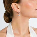 Sterling Silver RH-plated Blue & White CZ Evil Eye Dangle Hoop Earrings - Model Shot