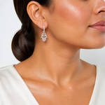Sterling Silver RH-pltd Blue/White CZ Evil Eye Hamsa Dangle Hoop Earrings - Model Shot