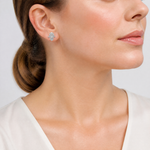 Sterling Silver Polished Designed Hamsa Post Earrings - Model Shot