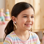 Sterling Silver RH-plated Rainbow Enamel Butterfly Children's Post Earrings - Model Shot