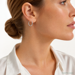 Sterling Silver RH-pltd Polished Braided Hinged Round Hoop Earrings - Model Shot