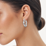 Sterling Silver Polished Greek Key 5mm Twisted Hoop Earrings - Model Shot