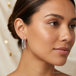 Sterling Silver Polished 4mm Oval Hoop Earrings - Model Shot