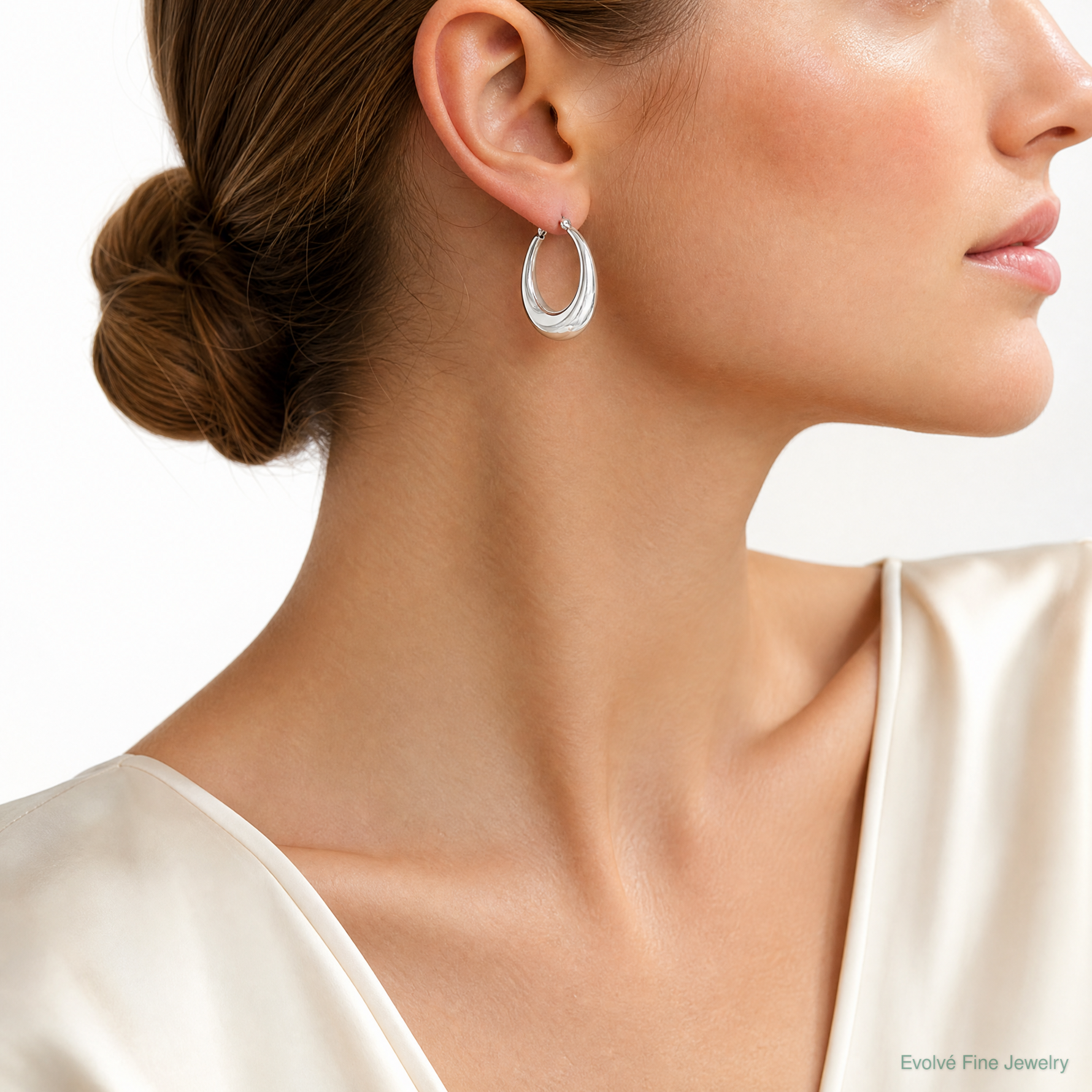 Sterling Silver Rhodium-plated Polished 12mm Hoop Earrings - Model Shot