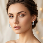 Sterling Silver Rhod-plated Polished 3.5x18mm Round Hinged Hoop Earrings - Model Shot