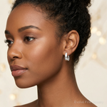 Sterling Silver RH-plated Polished Tapered Hinged Hoop Earrings - Model Shot