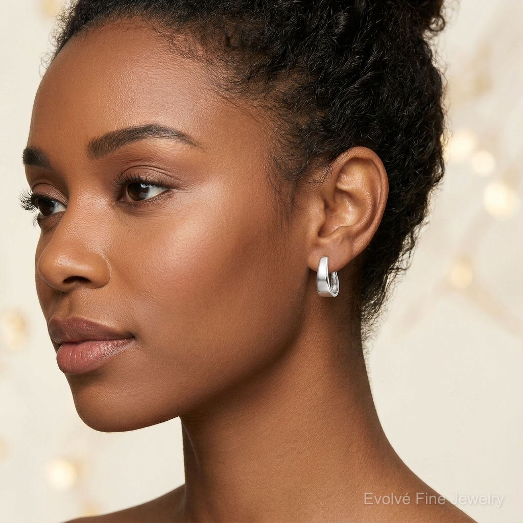 Sterling Silver RH-plated Polished Tapered Hinged Hoop Earrings - Model Shot