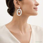Sterling Silver Oval Mother of Pearl Post Dangle Earrings - Model Shot