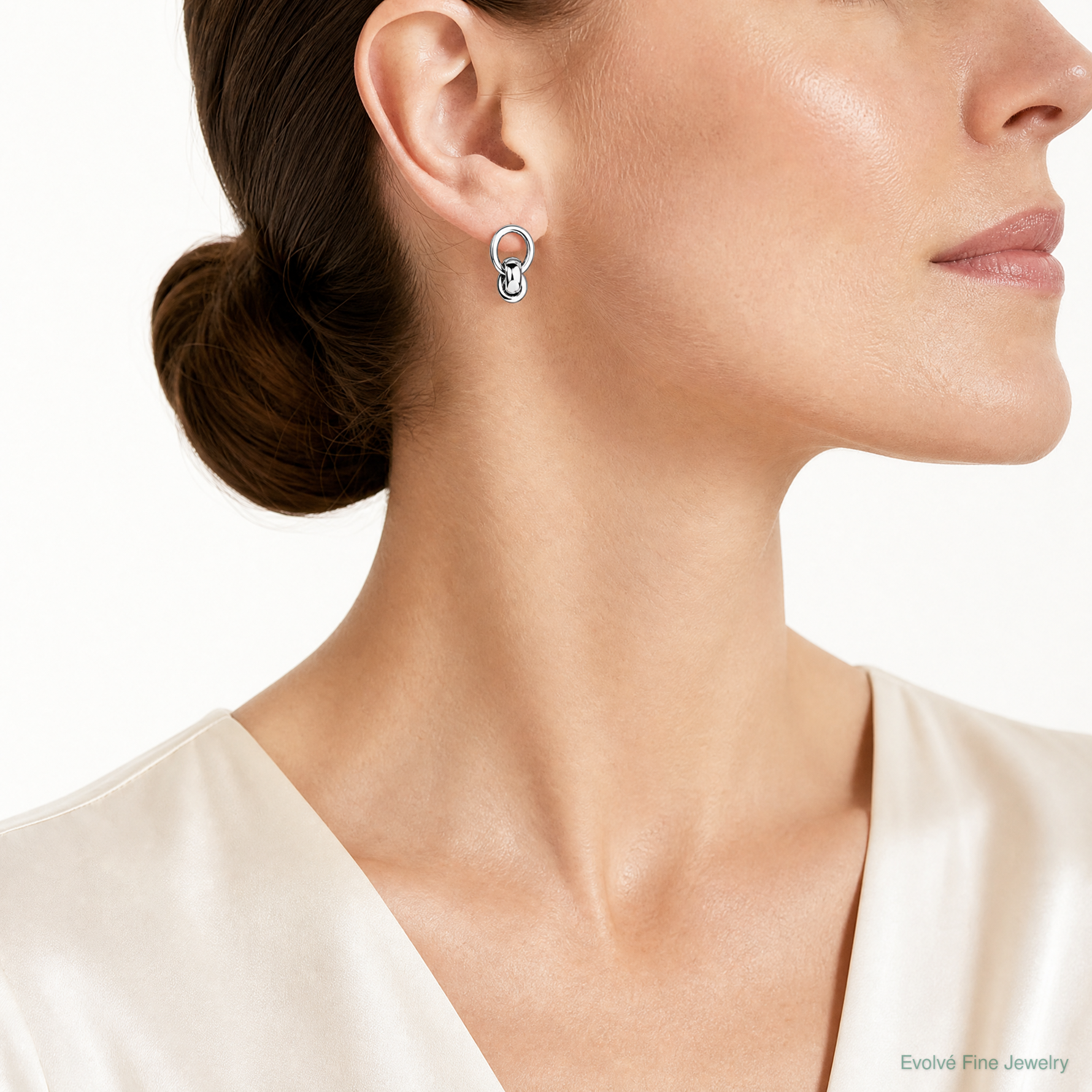 Sterling Silver Rh-plated Polish Love Knot Dangle Post Earrings - Model Shot