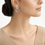 Sterling Silver Polished and Textured Double Circle Post Dangle Earrings - Model Shot