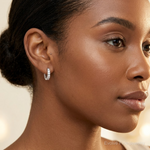 Sterling Silver Rhodium-plated CZ Hinged Hoop Earrings - Model Shot