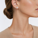 Sterling Silver Rh-pltd Polished 10mm Cushion Halo CZ Post Earrings - Model Shot