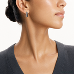 Sterling Silver Rhodium-plated CZ Black Enamel Post J-Hoop Earrings - Model Shot
