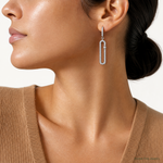 Sterling Silver RH-plated Polished CZ Elongated Link Dangle Earrings - Model Shot