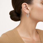 SSilver RH-plated Polished 1.6mm CZ In and Out Post C-Hoop Earrings - Model Shot