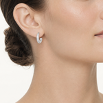 Sterling Silver Polished Pave CZ Post C-Hoop Earrings - Model Shot