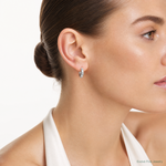 Sterling Silver RH-plated Polished CZ Stars Post C-Hoop Earrings - Model Shot