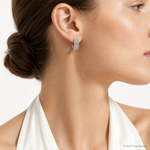 Sterling Silver Rhodium-plated CZ Post J-Hoop Earrings - Model Shot