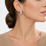 Sterling Silver Rhodium-plated 5 Row Post J-Hoop Earrings - Model Shot