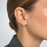 Sterling Silver RH-plated Polished CZ Hinged Huggie Hoop Earrings - Model Shot