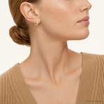 Sterling Silver Gold-Tone Polished/Textured CZ Hinged Round Hoop Earrings - Model Shot