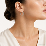Sterling Silver RH-plated Polished CZ Byzantine Link Round Hoop Earrings - Model Shot