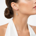 Sterling Silver Rhodium-plated CZ Loop Dangle Threader Earrings - Model Shot