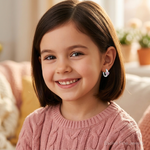 Sterling Silver Rh-plated Children's Pink CZ Heart Hoop Earrings - Model Shot