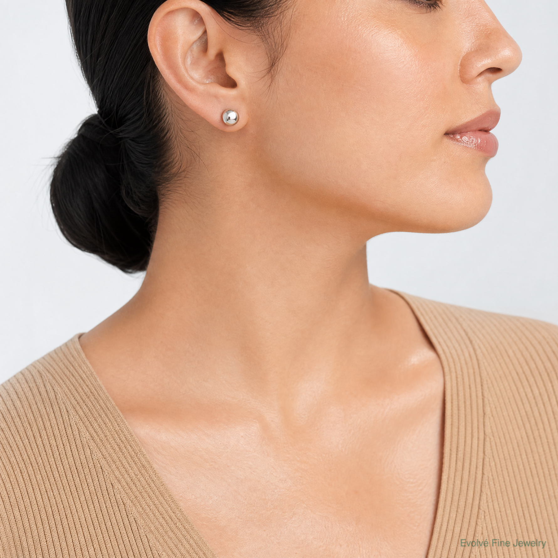 Sterling Silver Polished 10mm Ball Earrings - Model Shot