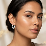 Sterling Silver Polished & Tapered Round Hoop Earrings - Model Shot