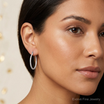 Sterling Silver Rhodium-plated CZ IN/OUT Hoop Earrings - Model Shot