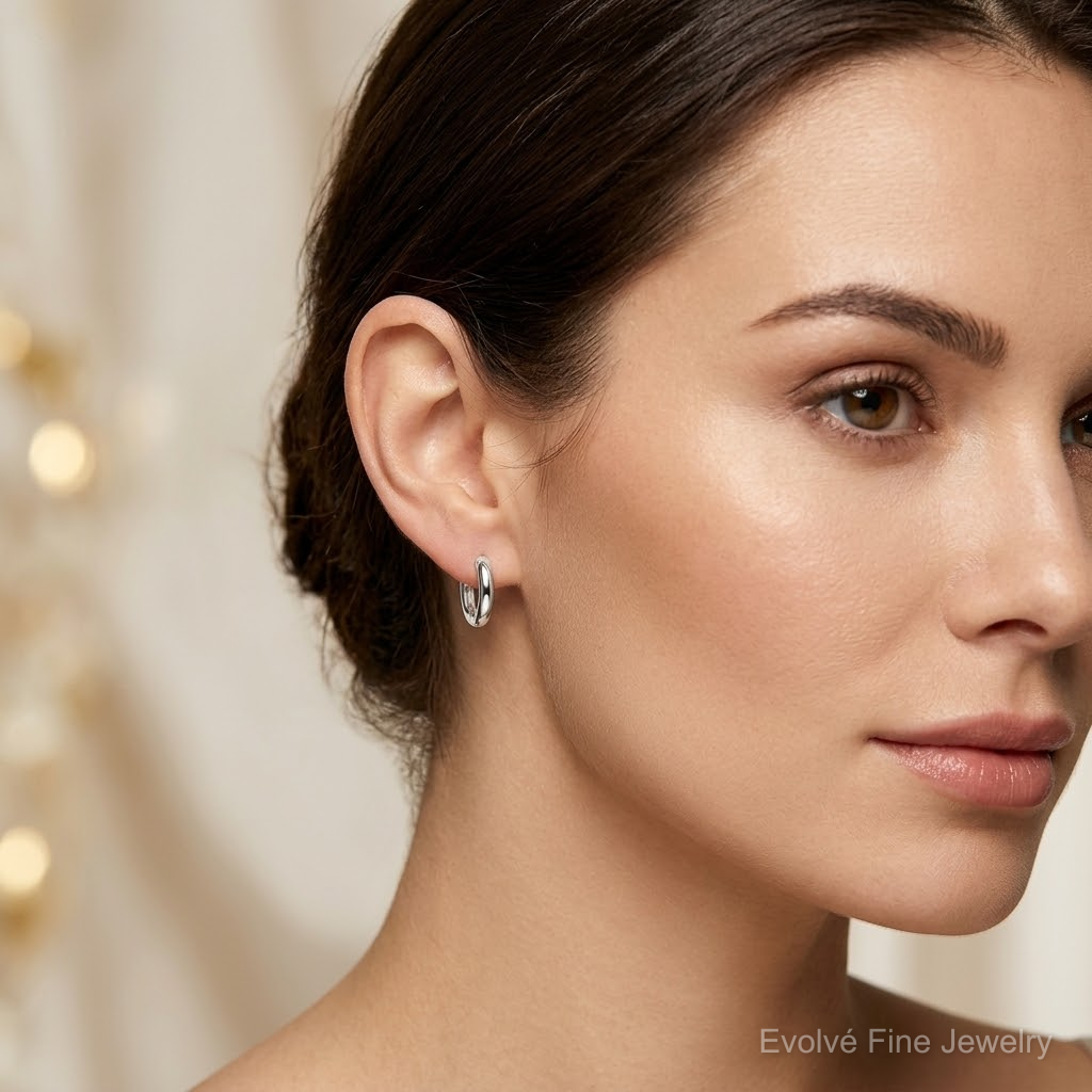 Sterling Silver Polished Hinged Hoop Earrings - Model Shot